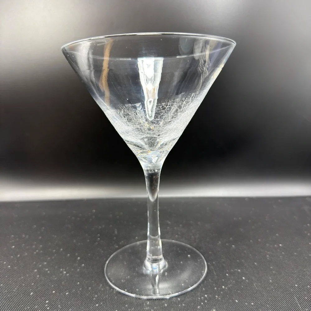 Pier 1 Crackle Glass Martini Glass Clear Barware Single Cup Stemware 7 Inch